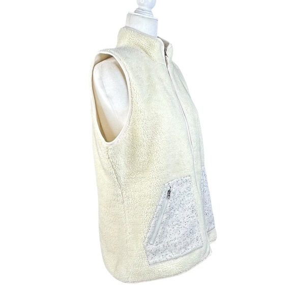 Talbots T By Talbots Faux Sherpa Vest Large Ivory Cozy Contrast Zip Pockets - Picture 3 of 10